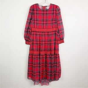 Gretchen Scott Tartan Plaid Midi Dress in Red Stewart Plaid Size S